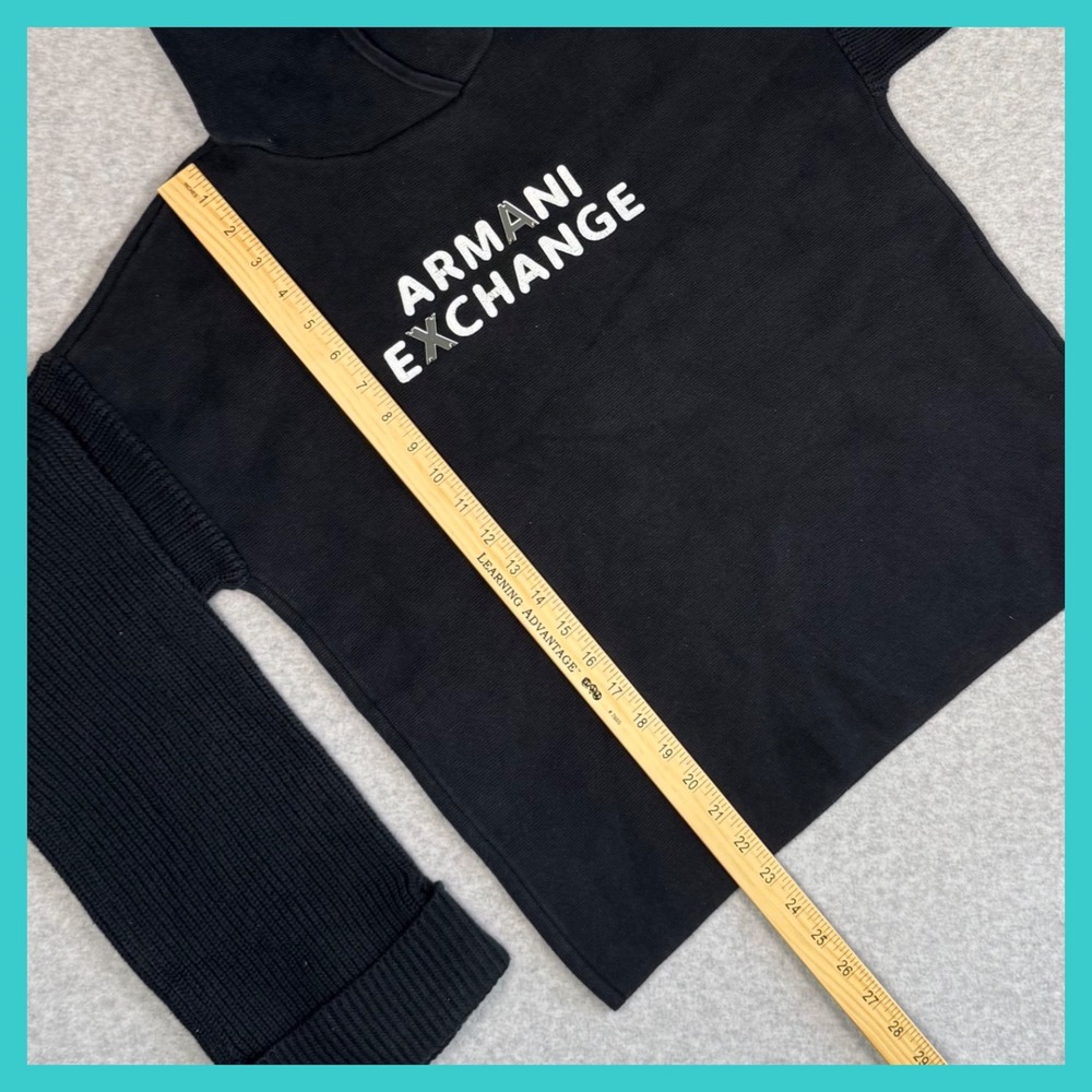 Armani Exchange Black Hoodie Sweater Ribbed Sleeve Womens Oversized Small - Picture 6 of 11